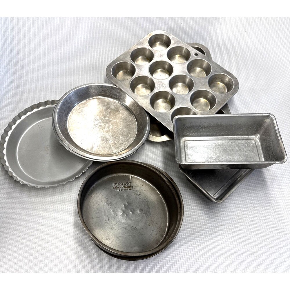 9-Piece Vintage Aluminum Bakeware Set - Mirro Ekcoloy Wear-Ever - MCM Kitchen